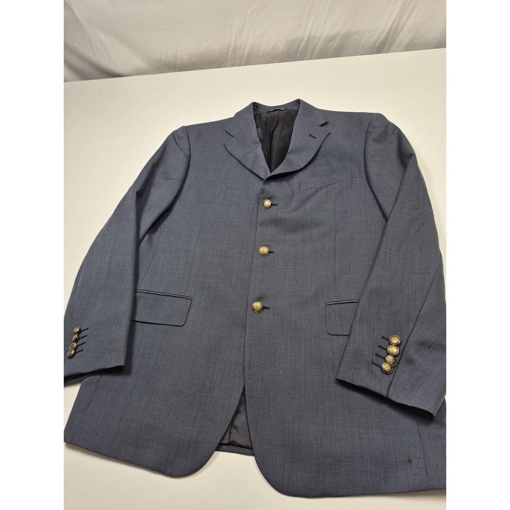 Roberto Zanieri Blazer Mens 44R Blue Wool Gold Buttons Italy Sport Coat FLAW